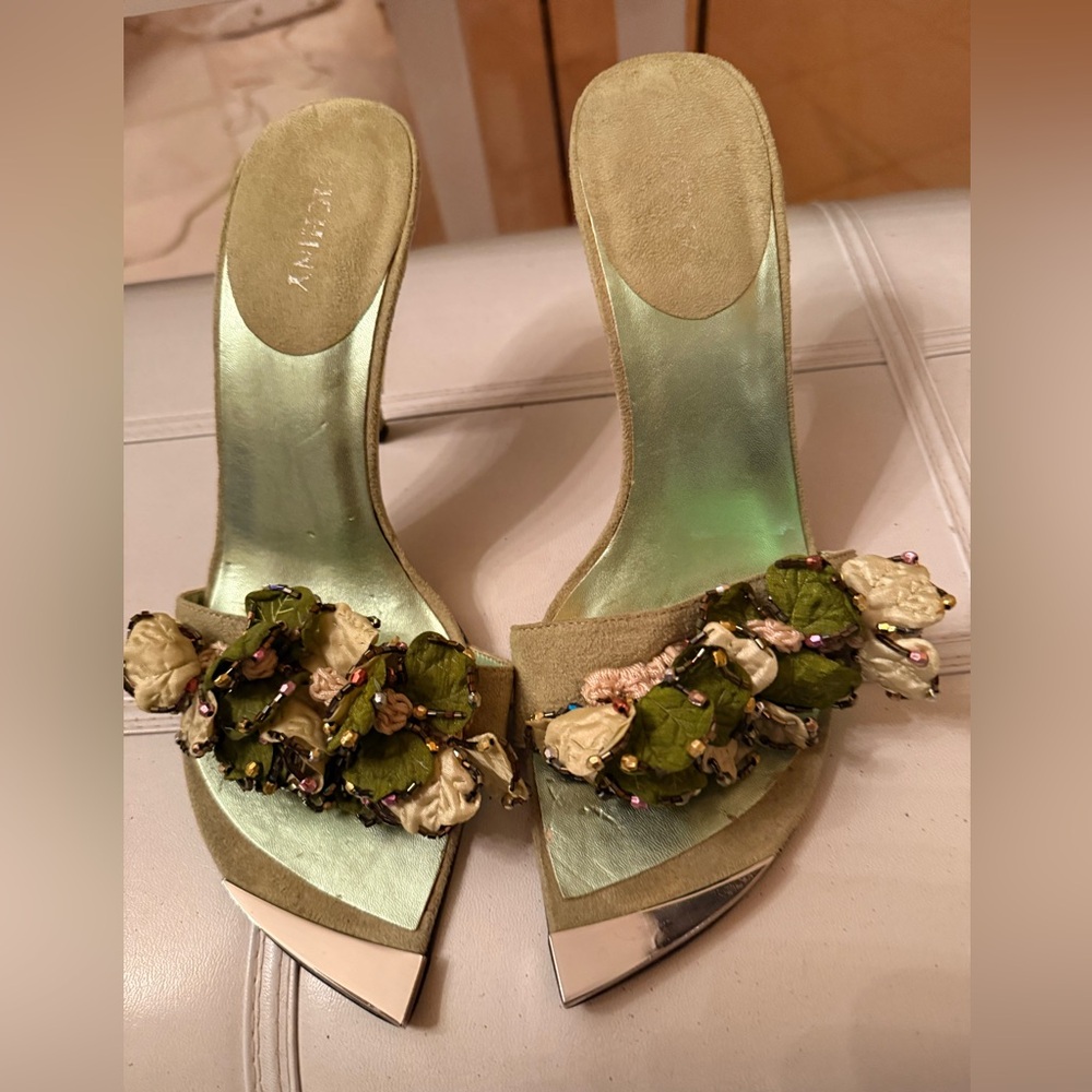 Elegant Green Floral Women's Heels